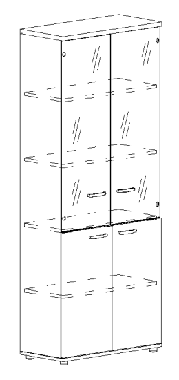 Шкаф для документов со стеклянными прозрачными дверьми венге / белый премиум