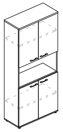 Шкаф для документов 4-х дверный с открытой нишей (топ ДСП) мокко премиум / вяз либерти